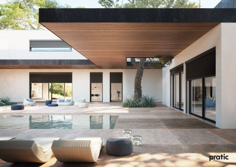 Überdachter Terrassenbereich mit Pool