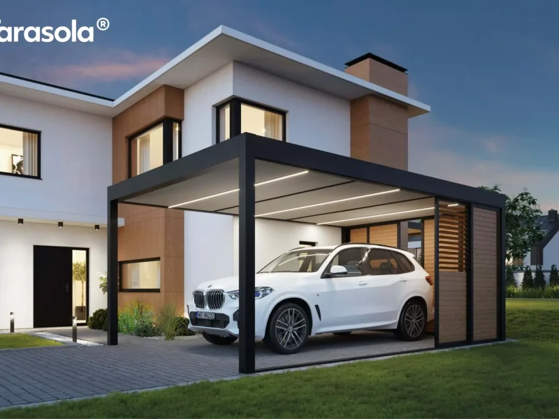 Tarasola Carport mit Shutter an den Seiten, LED Beleuchtung im Himmel
