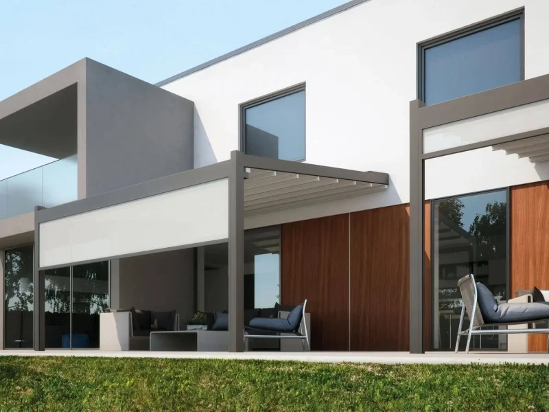 Eine Pratic Pergola Meta von Meinlamellendach.de ist eine moderne Überdachung für Terrassen.